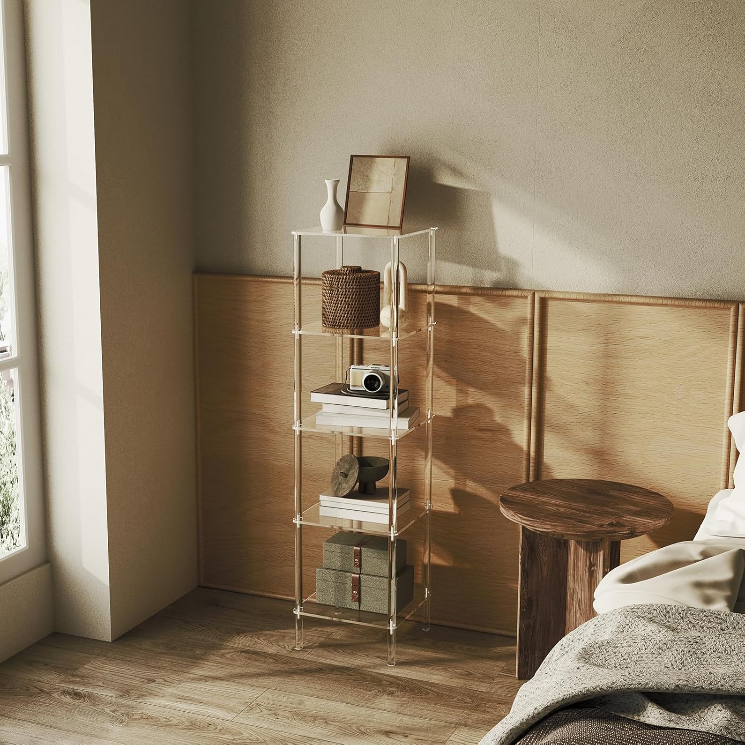 Clear 5-Tier Square Wall Mount Acrylic Bookshelf