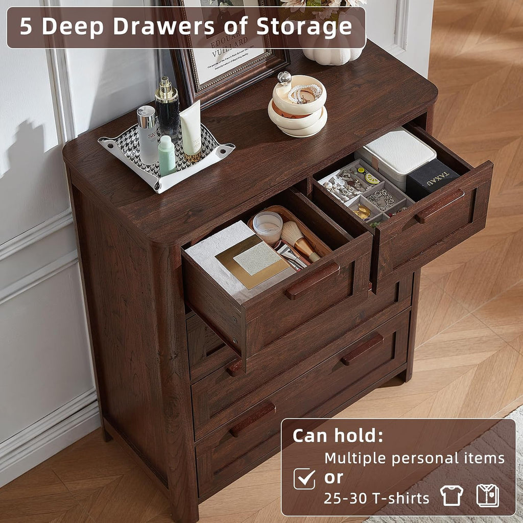 Walnut Farmhouse 5 Drawer Vertical Dresser