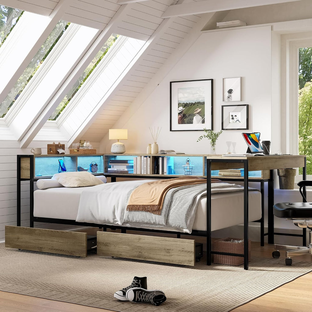 Grey Full LED Desk Storage Daybed
