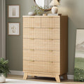 Natural Oak Fluted 6 Drawer Tall Wooden Dresser