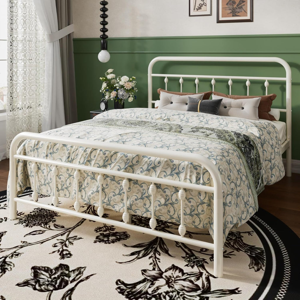 Off White Victorian Full Metal Bed Frame